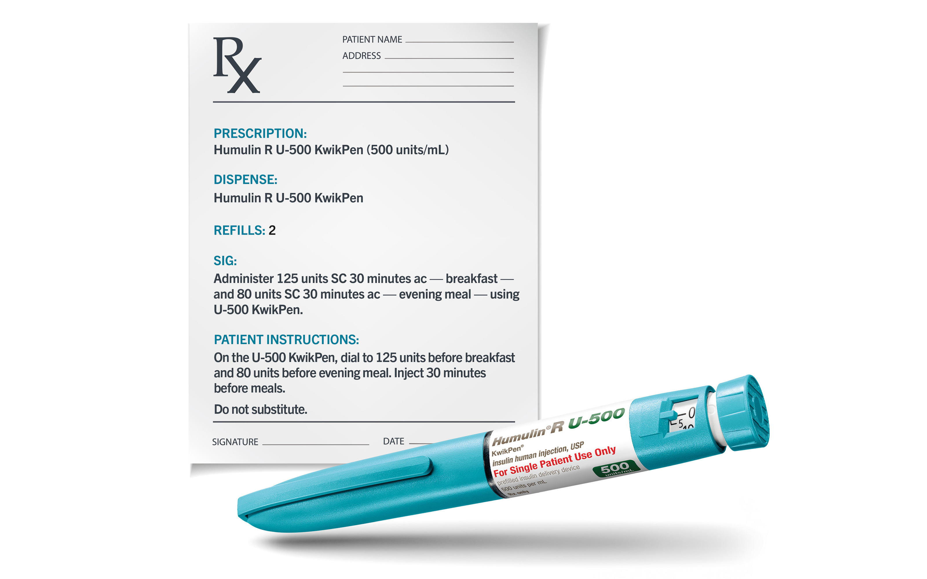Humulin R U-500 prescription pad with injection pen
